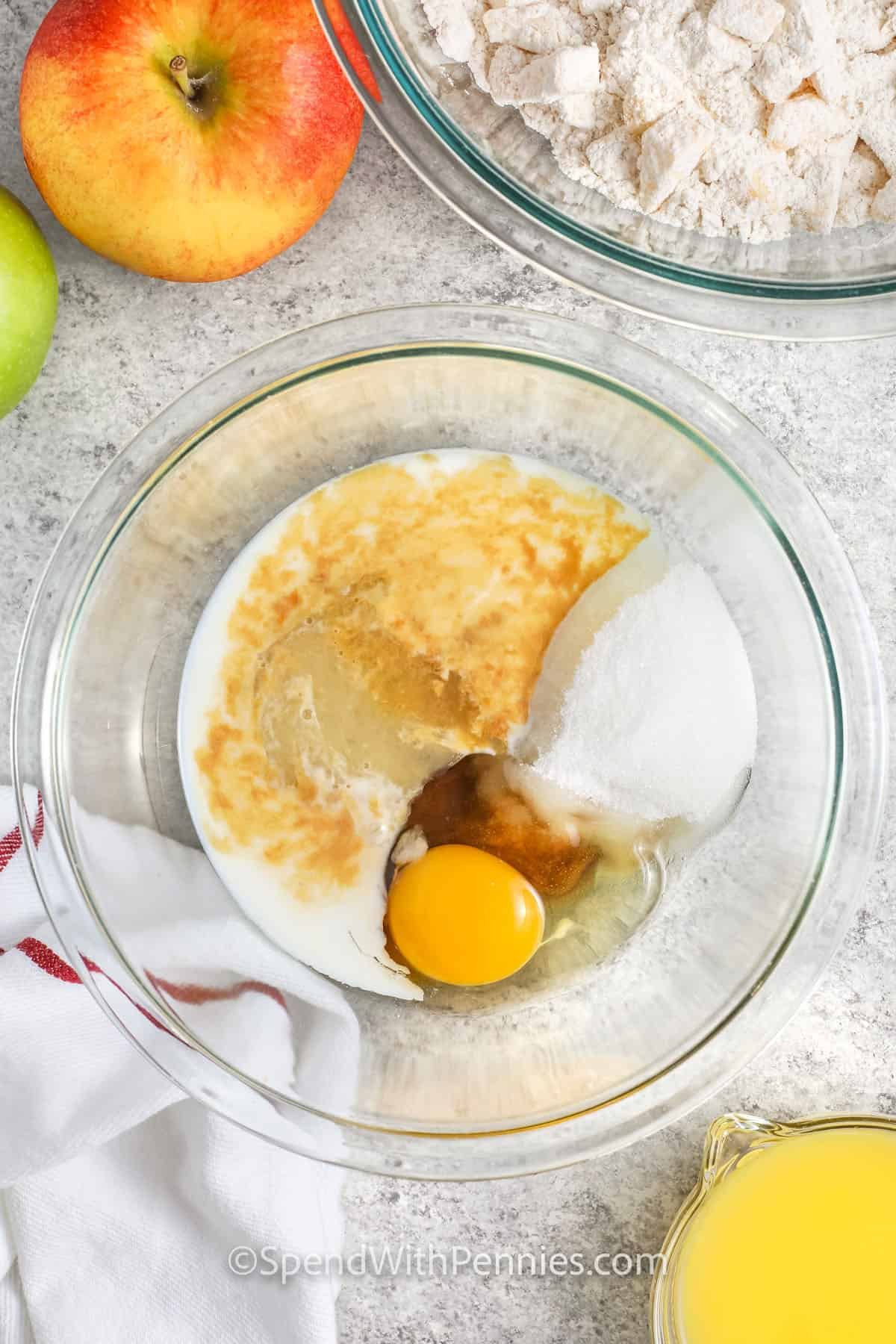 wet ingredients in a bowl to make Apple Muffins