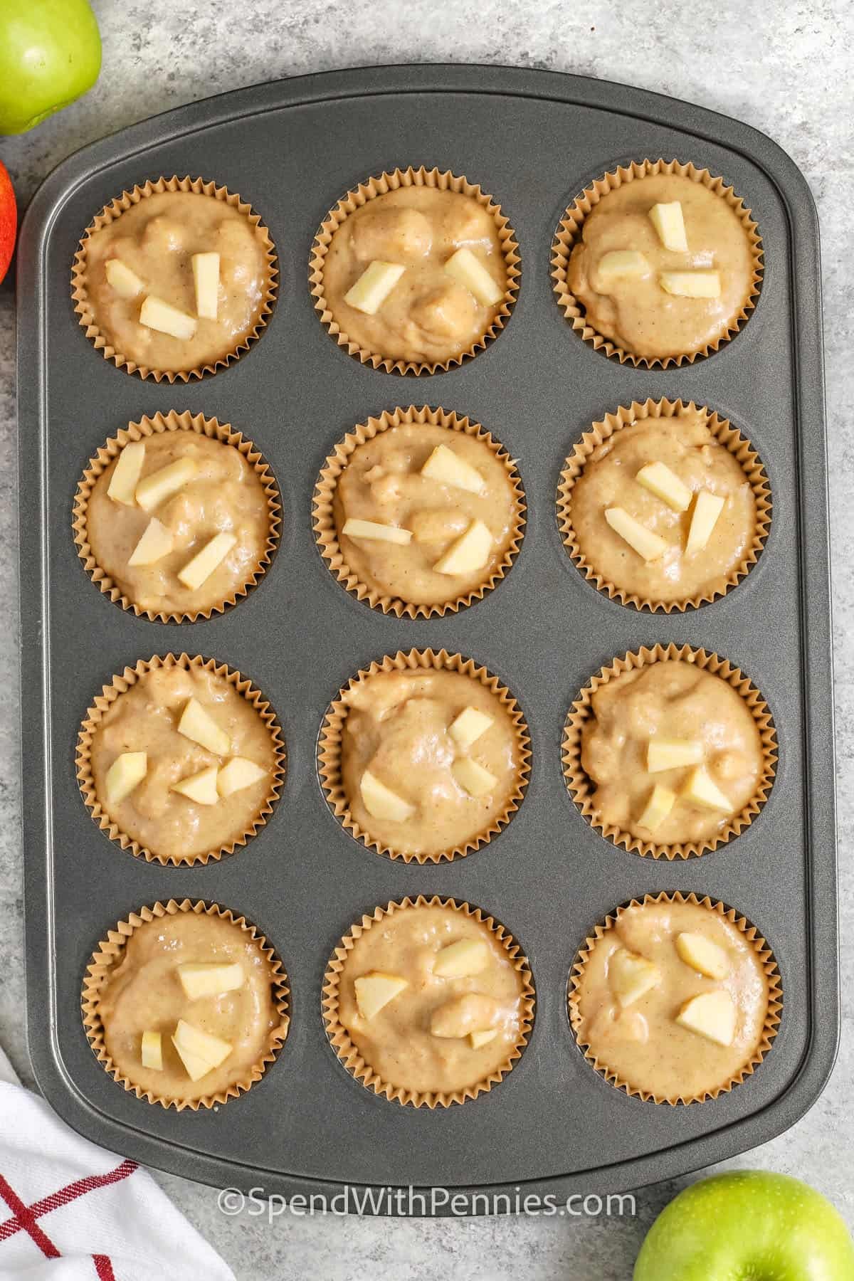 Apple Muffins in the muffin tin before baking