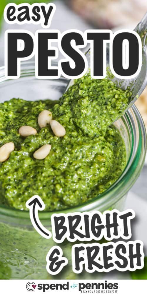 bright and fresh Pesto Recipe with writing