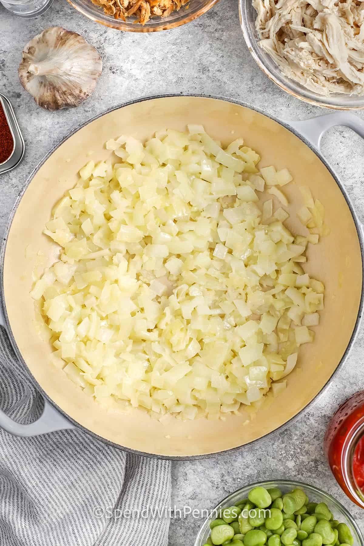 onions in a pot to make Brunswick Stew