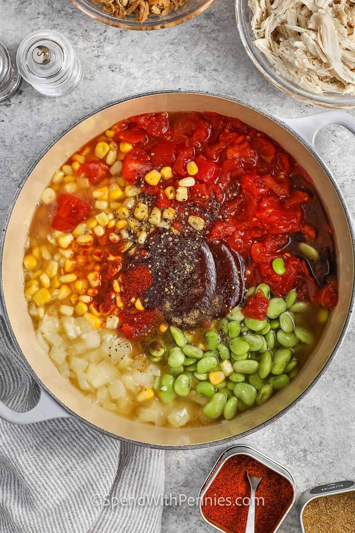 ingredients in pot to make Brunswick Stew