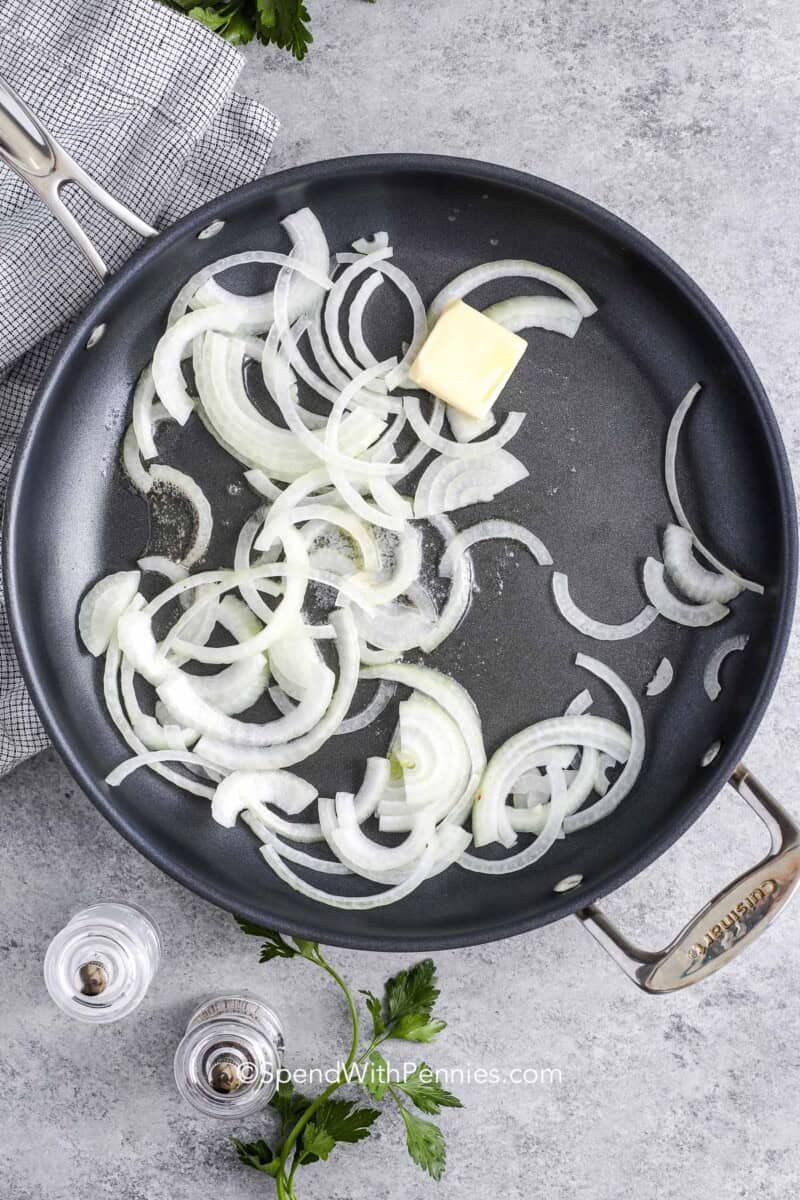 onions and butter in a skillet