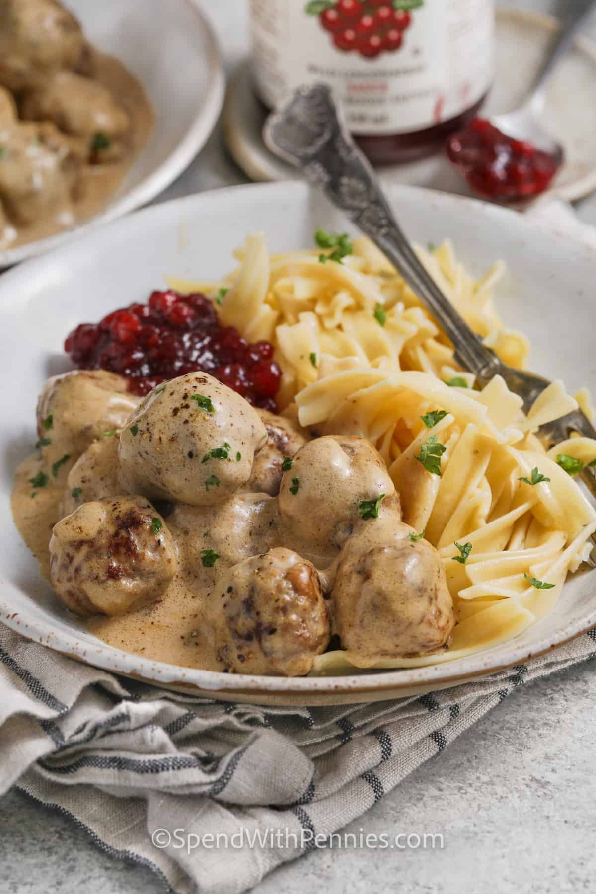 Swedish Meatballs on a plate with noodles