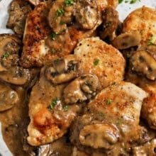 plate of Chicken Marsala with mushroom sauce