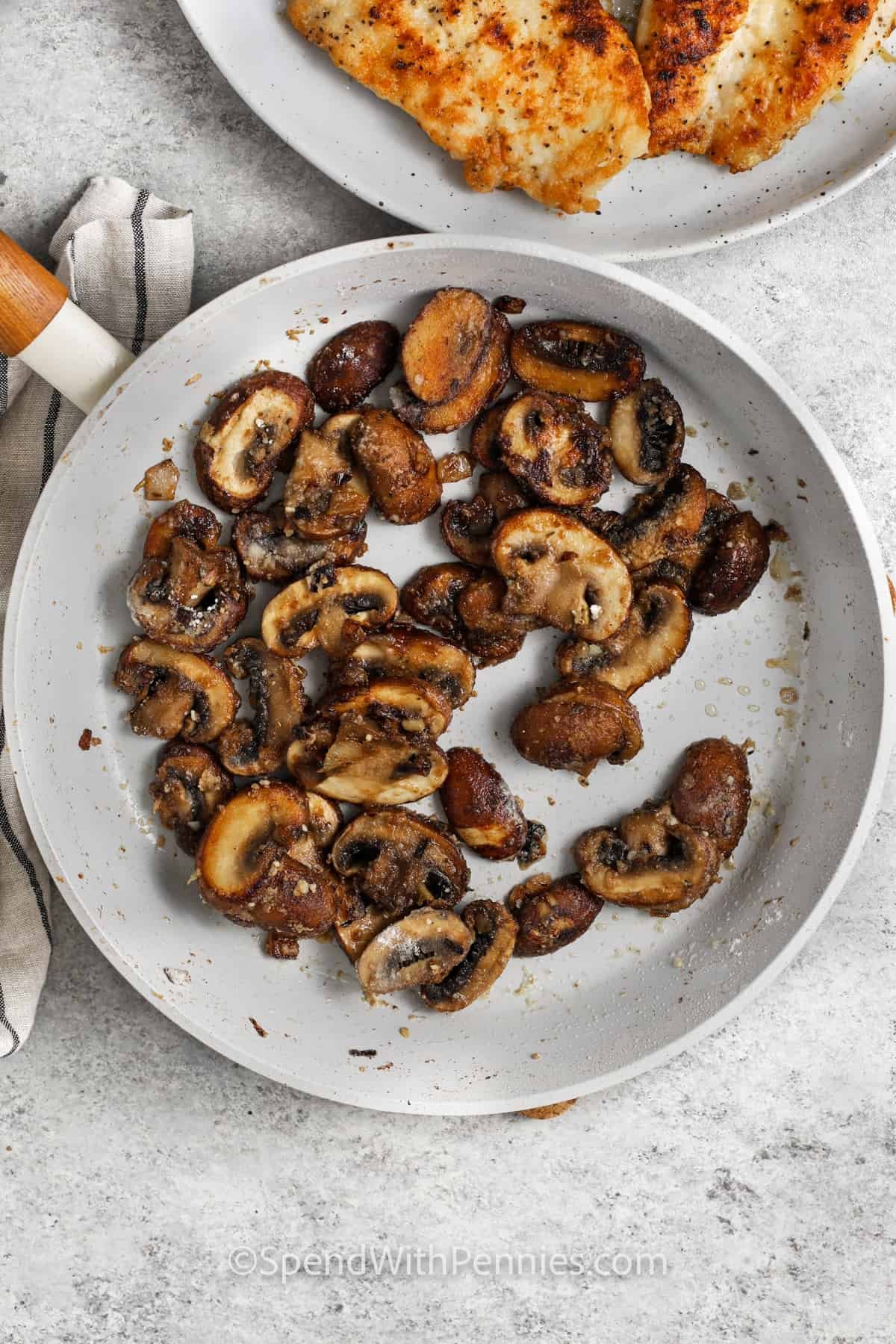 cooked mushrooms to make Chicken Marsala