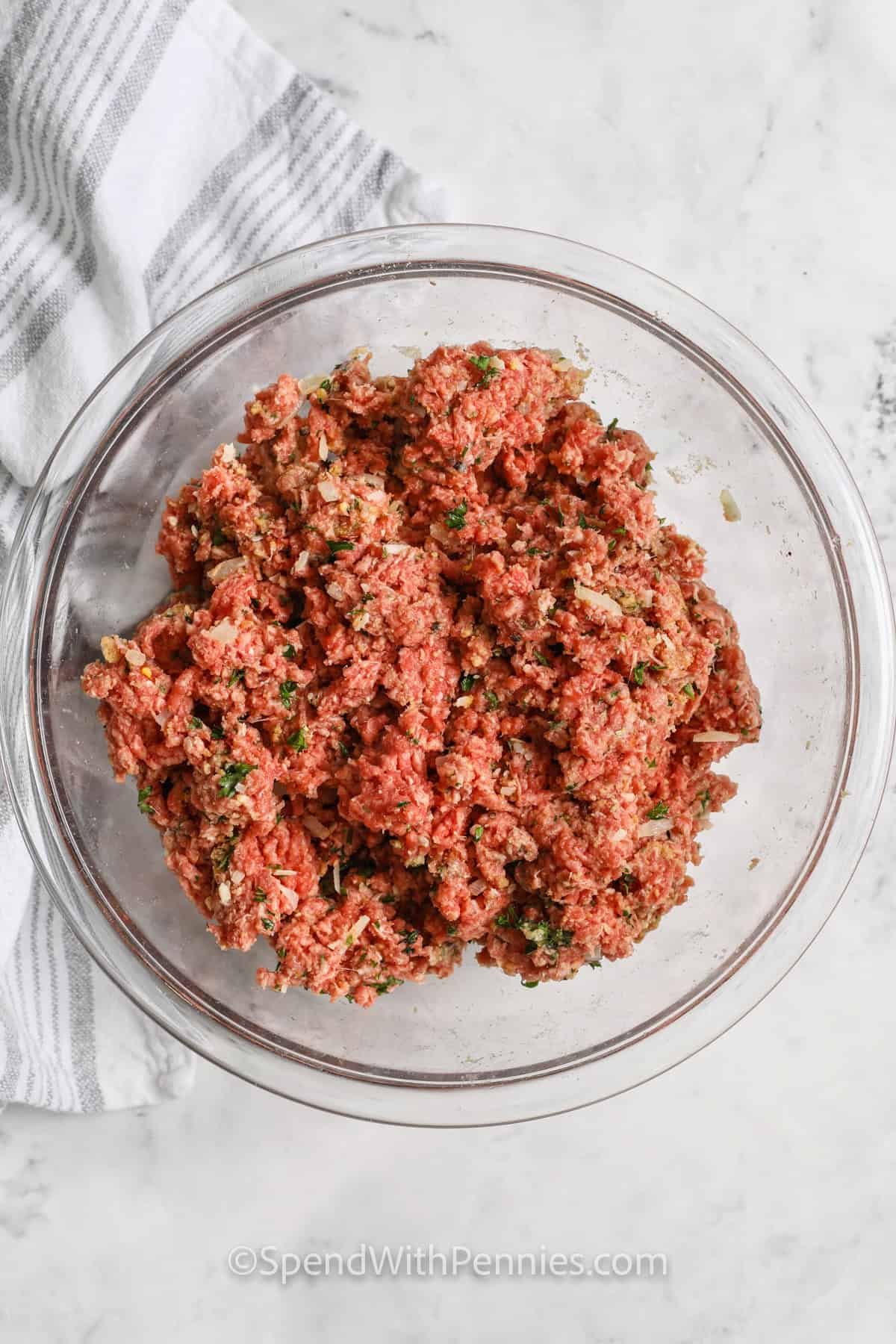 mixed ingredients in bowl to make Easy Meatball Recipe