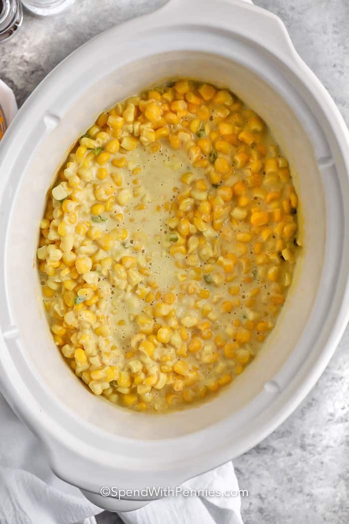 Crock Pot Creamed Corn in the pot