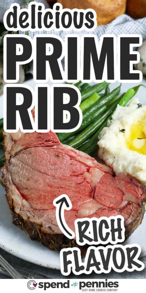 rich Prime Rib on a plate with writing